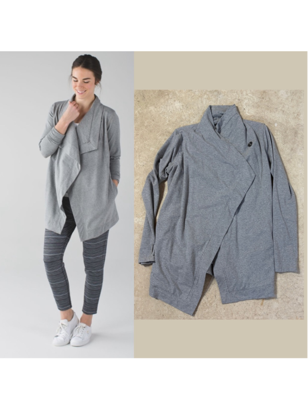Lululemon Restore Wrap Heathered Grey Women’s Size 10 Pockets Snap Button